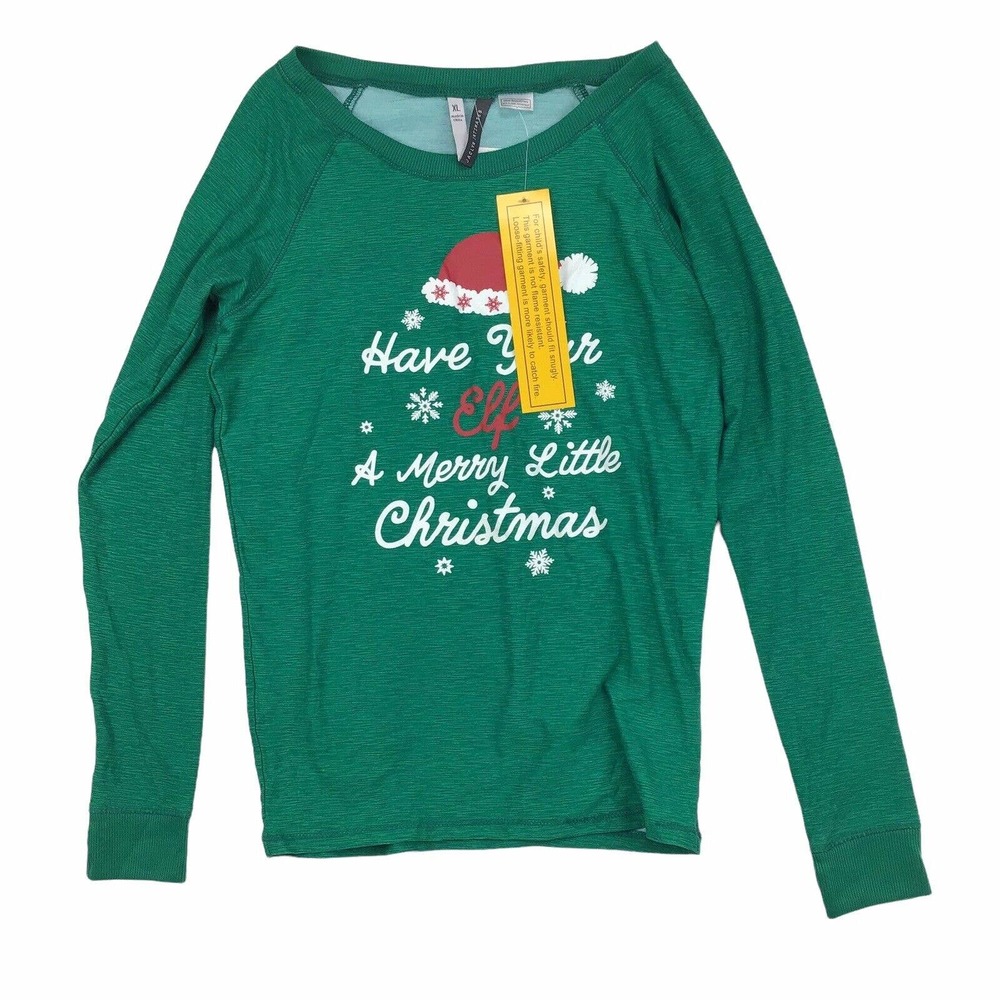 Jaclyn Intimates Girls XL Sleepwear Green Christmas Holiday Elf Cozy Sleep shirt